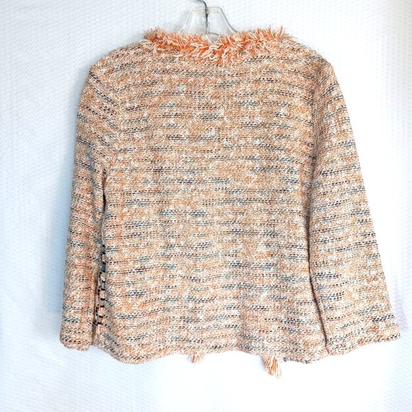 Chico’s Cotton Textured Fringe Open Front Cardigan Boho Size M - Picture 2 of 9
